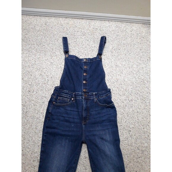 XL Judy Blue Dark Wash Bib Overalls Flare Raw Hem - Picture 3 of 9